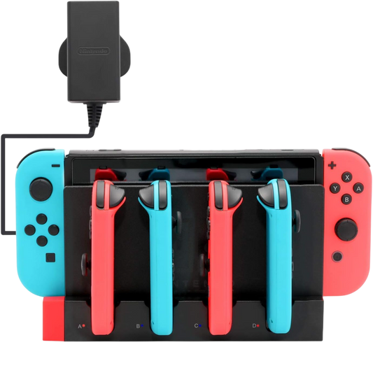Estación de Carga para Nintendo Switch y Switch OLED Cargador 4 Joy-Con Base USB para Dock con Indicadores LED - Negro/Rojo