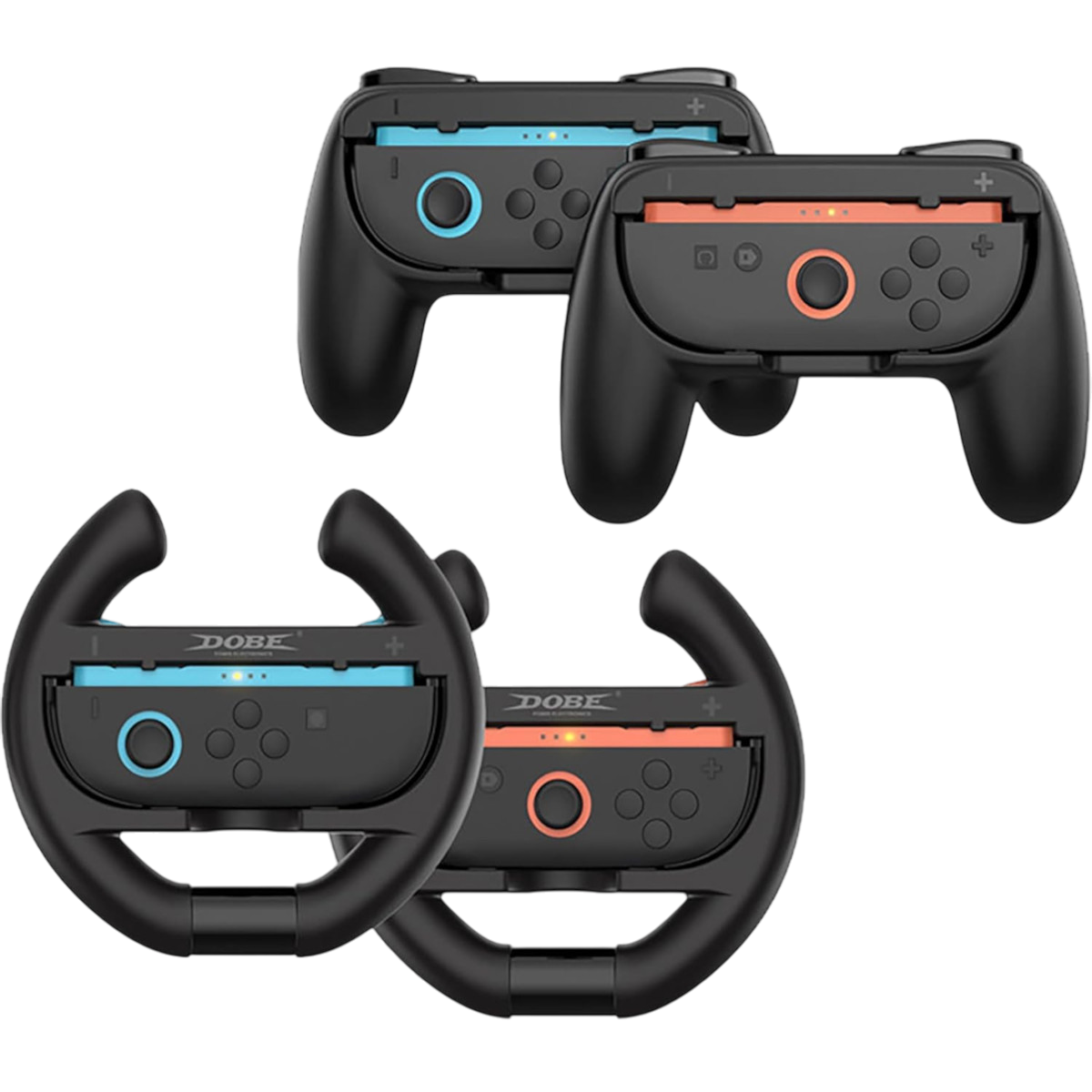 Kit 2 Volantes + 2 Grips Porta Joy-Cons Fundas para Controles Nintendo Switch 2 - Negro