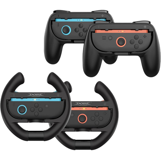 Kit 2 Volantes + 2 Grips Porta Joy-Cons Fundas para Controles Nintendo Switch 2 - Negro