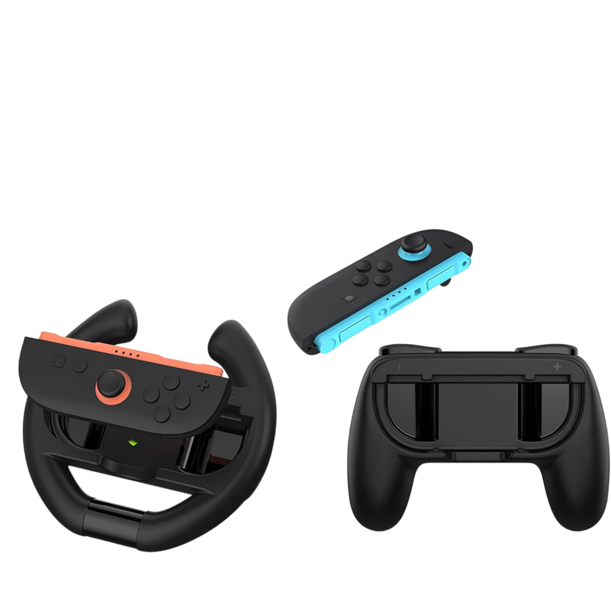 Kit 2 Volantes + 2 Grips Porta Joy-Cons Fundas para Controles Nintendo Switch 2 - Negro