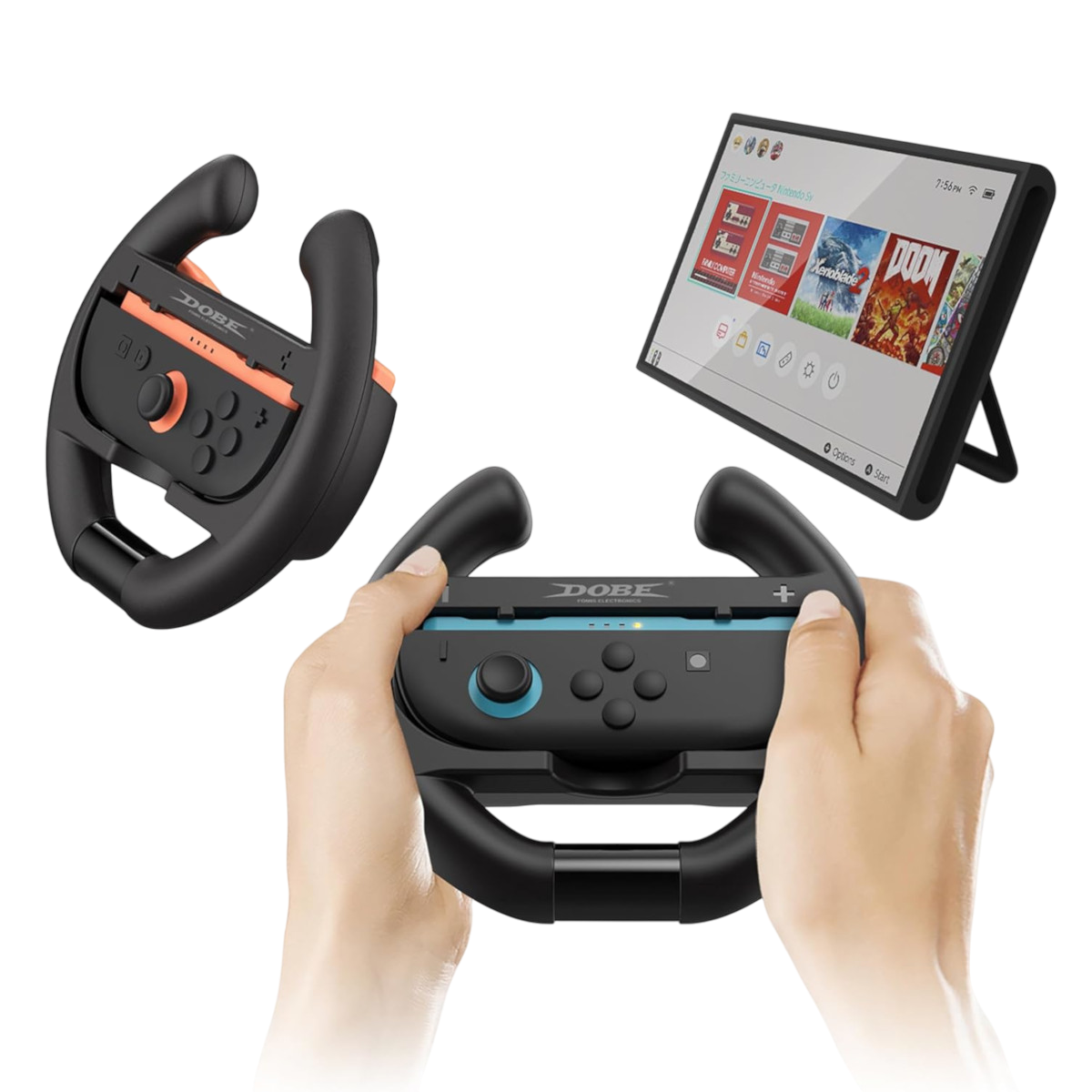 Kit 2 Volantes + 2 Grips Porta Joy-Cons Fundas para Controles Nintendo Switch 2 - Negro
