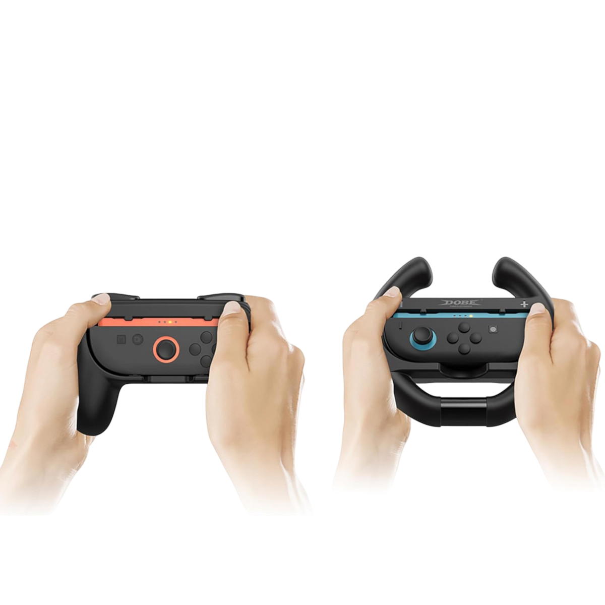Kit 2 Volantes + 2 Grips Porta Joy-Cons Fundas para Controles Nintendo Switch 2 - Negro
