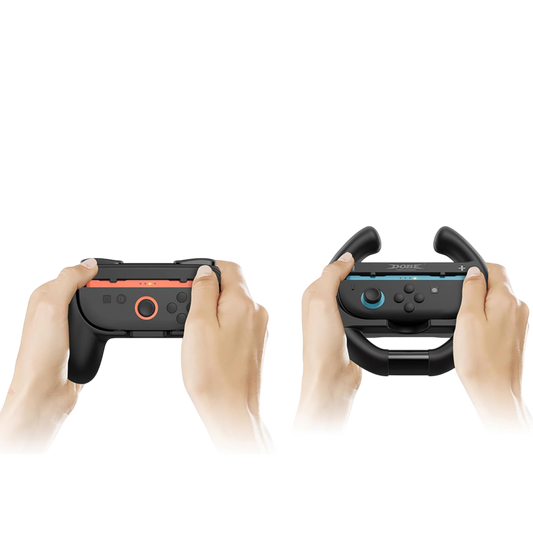 Kit 2 Volantes + 2 Grips Porta Joy-Cons Fundas para Controles Nintendo Switch 2 - Negro