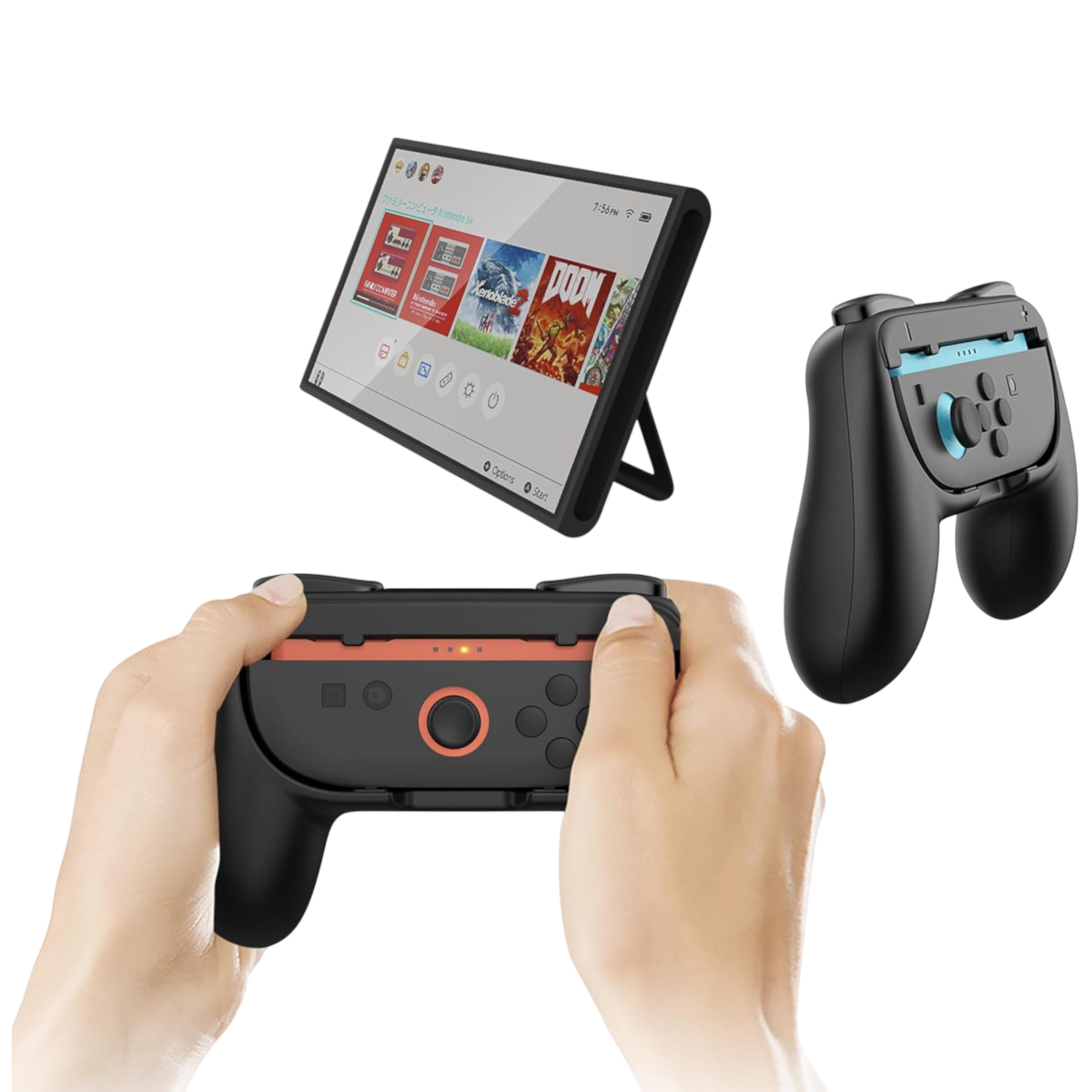 Kit 2 Volantes + 2 Grips Porta Joy-Cons Fundas para Controles Nintendo Switch 2 - Negro