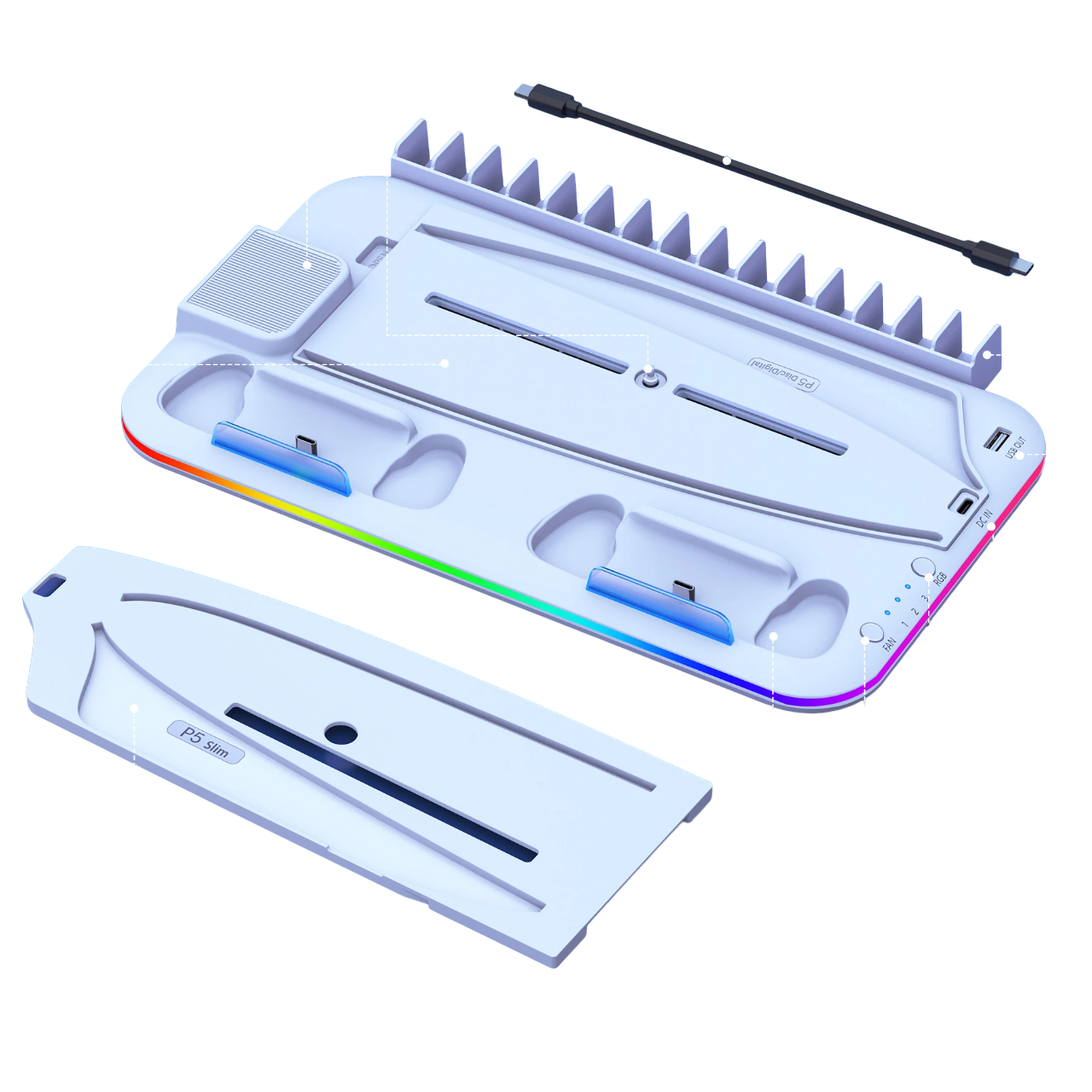 Base Multifuncional PS5 Fat Slim Digital Carga Controles DualSense Enfriadora - Blanco