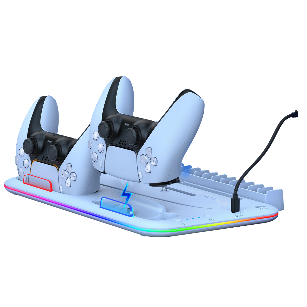 Base Multifuncional PS5 Fat Slim Digital Carga Controles DualSense Enfriadora - Blanco