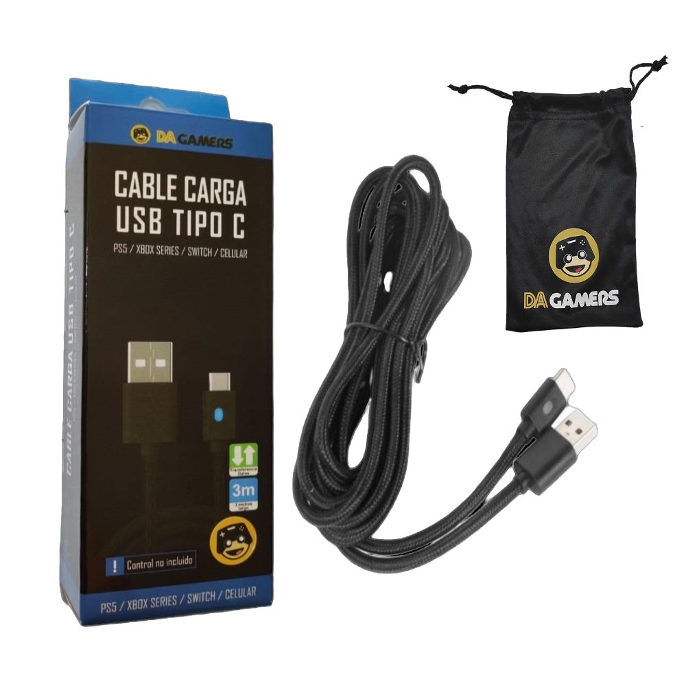 Cable Carga USB Con Indicador 3 m USB Tipo C PS5 Nintendo Switch Xbox Series Celular PC