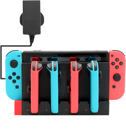 Estación de Carga para Nintendo Switch y Switch OLED Cargador 4 Joy-Con Base USB para Dock con Indicadores LED - Negro/Rojo
