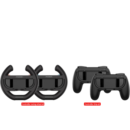 Kit 2 Volantes + 2 Grips Porta Joy-Cons Fundas para Controles Nintendo Switch 2 - Negro