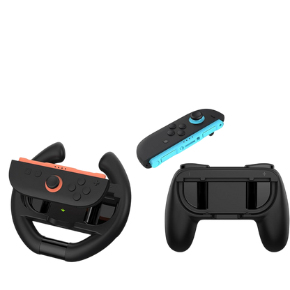 Kit 2 Volantes + 2 Grips Porta Joy-Cons Fundas para Controles Nintendo Switch 2 - Negro