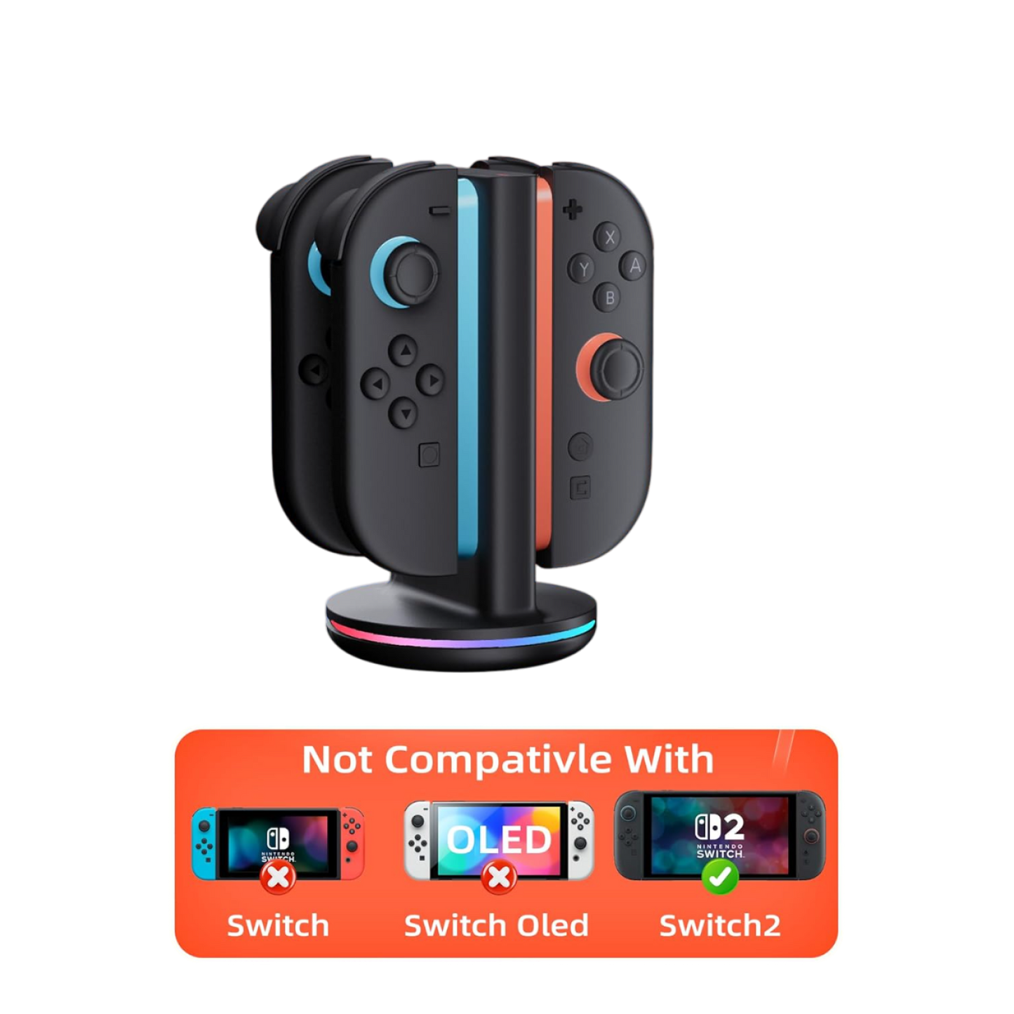 Dock Cargador 4 Joy-Con Nintendo Switch 2 con Base LED
