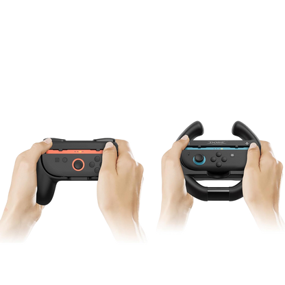 Kit 2 Volantes + 2 Grips Porta Joy-Cons Fundas para Controles Nintendo Switch 2 - Negro