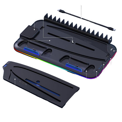 Base Multifuncional PS5 Fat Slim Digital Carga Controles DualSense Enfriadora - Negro