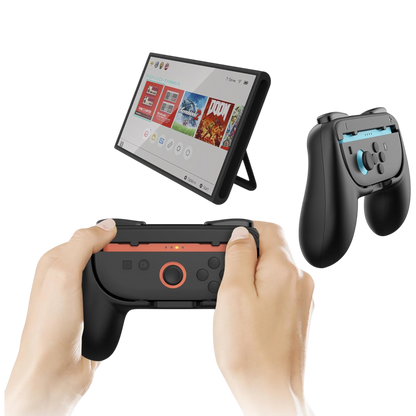 Kit 2 Volantes + 2 Grips Porta Joy-Cons Fundas para Controles Nintendo Switch 2 - Negro
