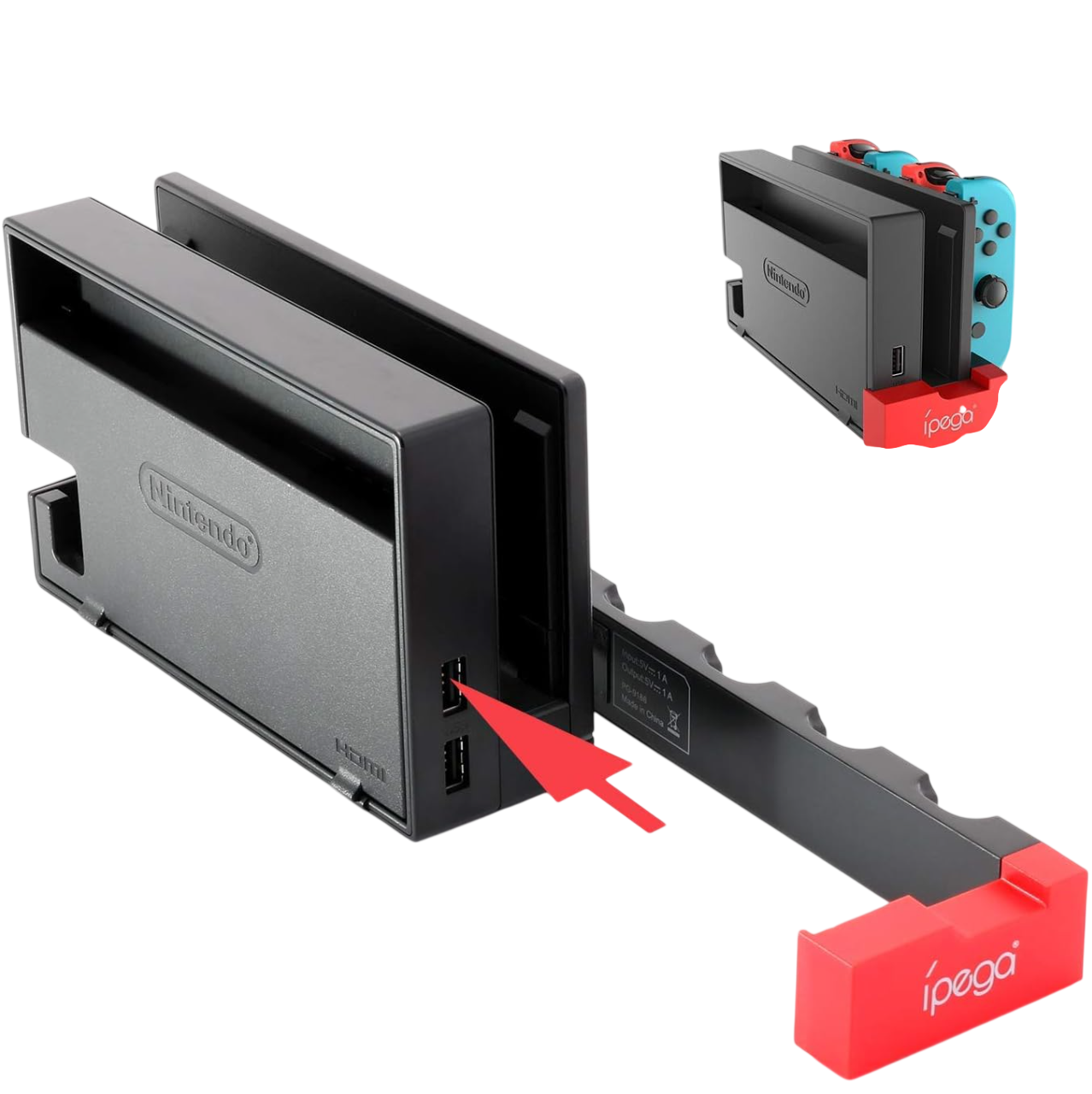 Estación de Carga para Nintendo Switch y Switch OLED Cargador 4 Joy-Con Base USB para Dock con Indicadores LED - Negro/Rojo