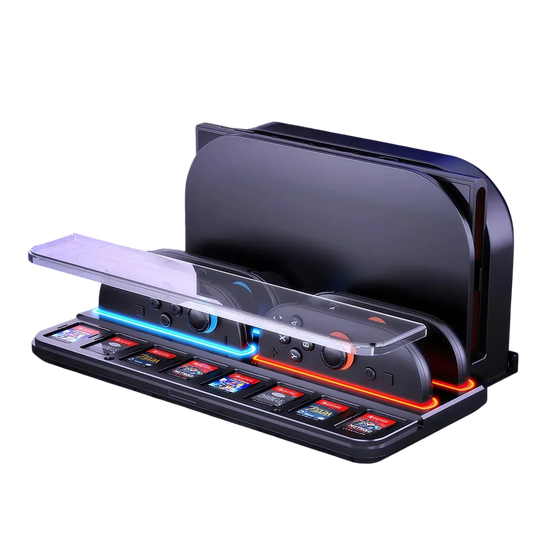 Base Carga Multifuncional Nintendo Switch 2 Cargador 4 Joy-Con Ranuras Tarjetas Juego Indicador LED