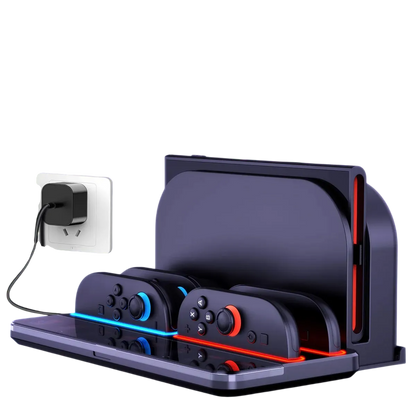 Base Carga Multifuncional Nintendo Switch 2 Cargador 4 Joy-Con Ranuras Tarjetas Juego Indicador LED