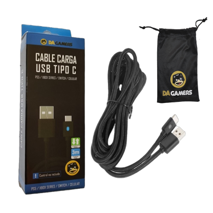 Cable Carga USB Con Indicador 3 m USB Tipo C PS5 Nintendo Switch Xbox Series Celular PC